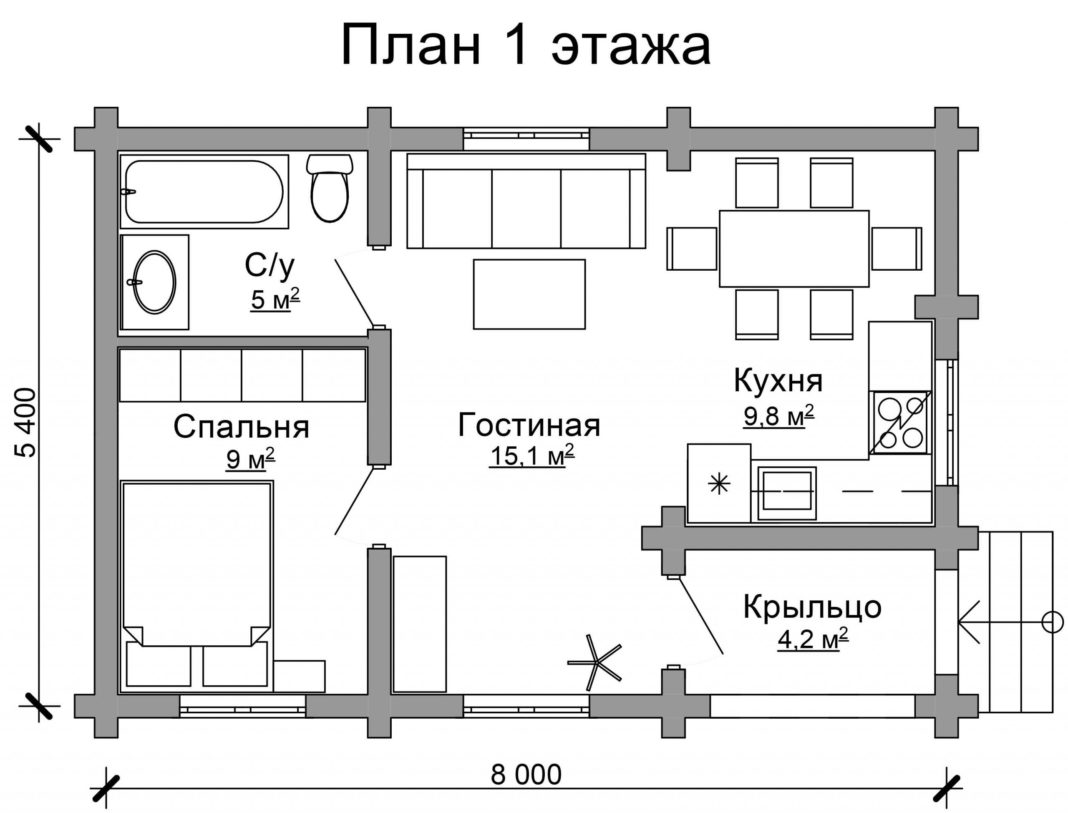 планировка дома 6 на 6 одноэтажный с 2 спальнями