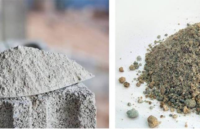 Бетон на основе цемента (слева) с добавлением гранулированного шлака (справа) не боится влаги, но схватывается несколько дольше обычного бетона.